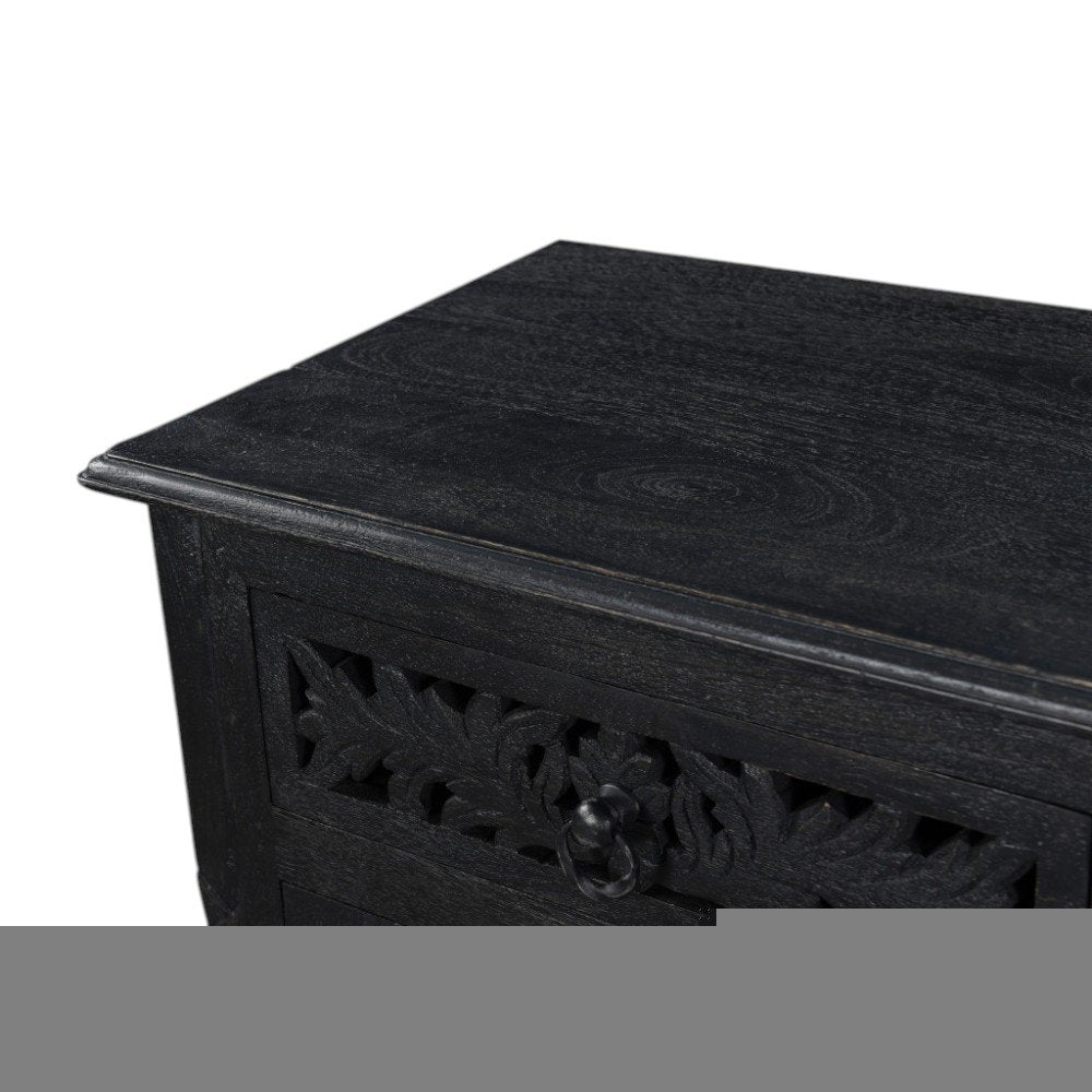 30" Black Solid Wood Distressed One Drawer Nightstand HomeRoots