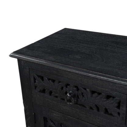 30" Black Solid Wood Distressed One Drawer Nightstand