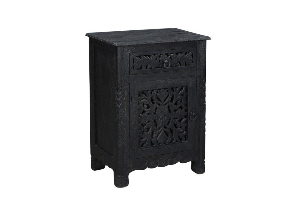 30" Black Solid Wood Distressed One Drawer Nightstand HomeRoots