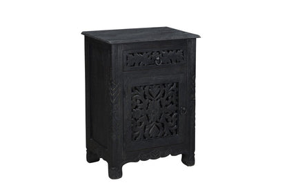 30" Black Solid Wood Distressed One Drawer Nightstand HomeRoots