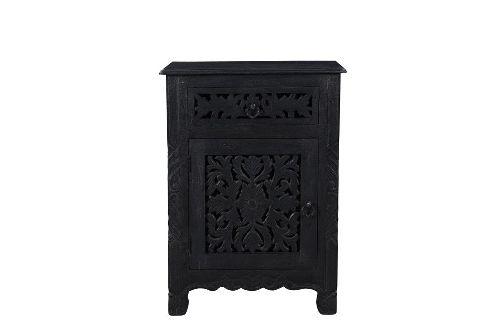 30" Black Solid Wood Distressed One Drawer Nightstand HomeRoots