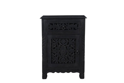 30" Black Solid Wood Distressed One Drawer Nightstand HomeRoots
