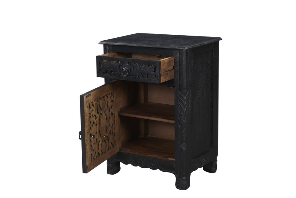 30" Black Solid Wood Distressed One Drawer Nightstand HomeRoots
