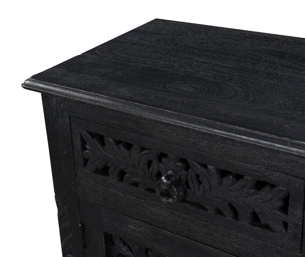 30" Black Solid Wood Distressed One Drawer Nightstand HomeRoots