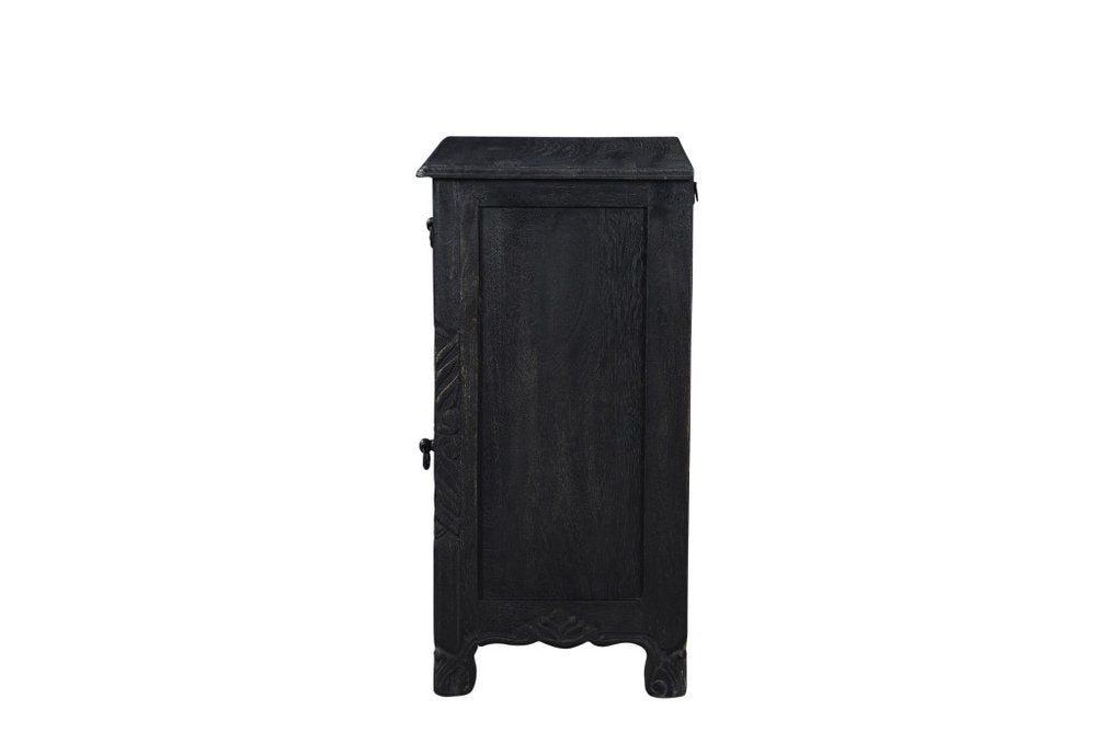 30" Black Solid Wood Distressed One Drawer Nightstand HomeRoots