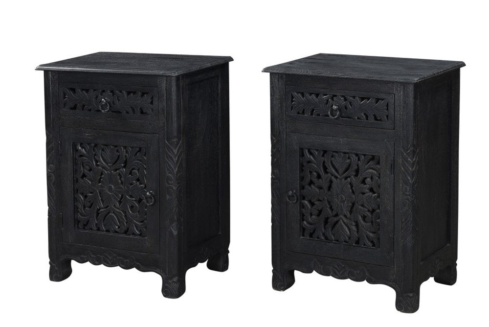 30" Black Solid Wood Distressed One Drawer Nightstand HomeRoots