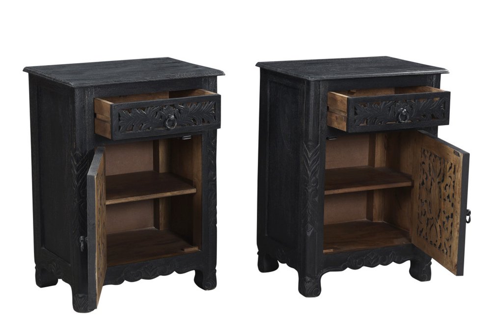 30" Black Solid Wood Distressed One Drawer Nightstand HomeRoots