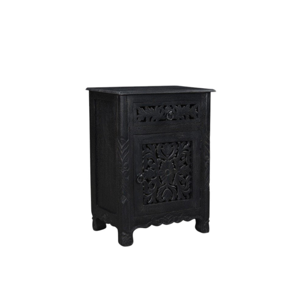 30" Black Solid Wood Distressed One Drawer Nightstand HomeRoots