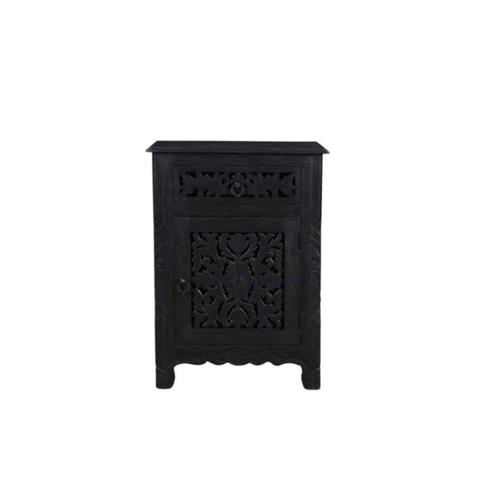 30" Black Solid Wood Distressed One Drawer Nightstand HomeRoots