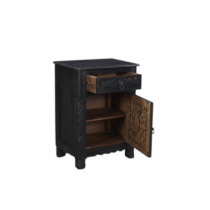 30" Black Solid Wood Distressed One Drawer Nightstand HomeRoots