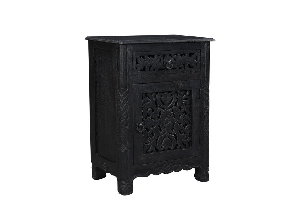 30" Black Solid Wood Distressed One Drawer Nightstand HomeRoots