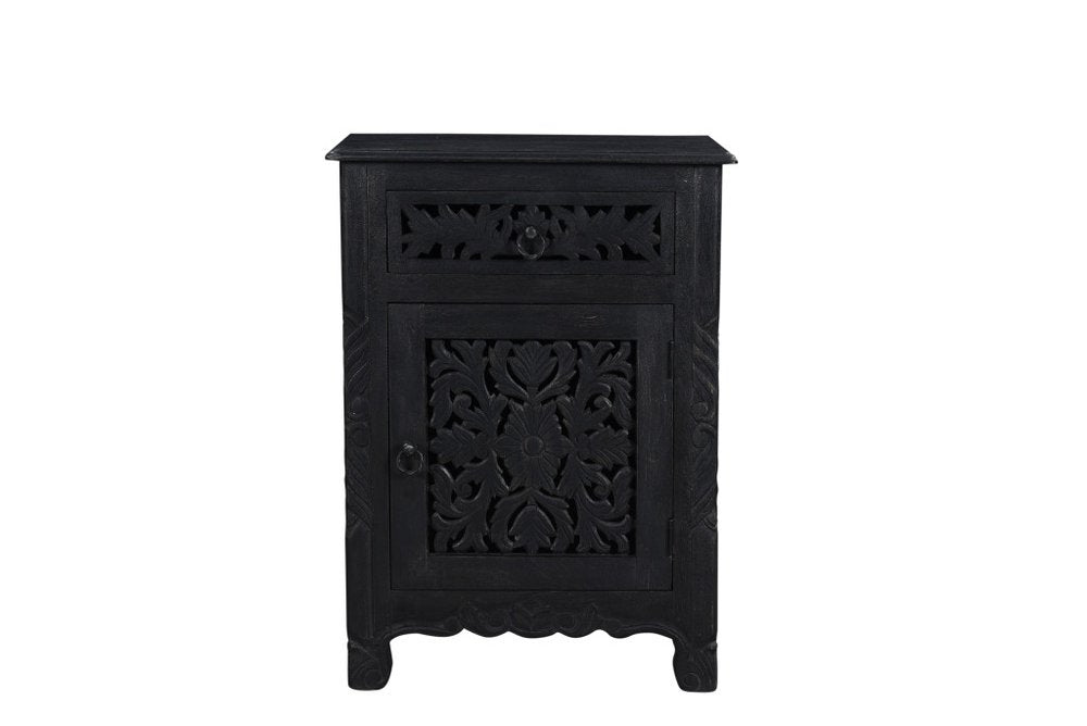 30" Black Solid Wood Distressed One Drawer Nightstand HomeRoots