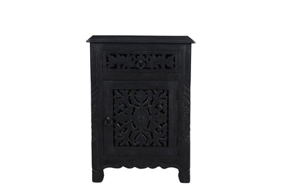 30" Black Solid Wood Distressed One Drawer Nightstand HomeRoots