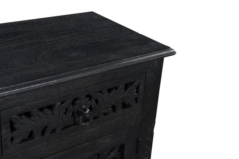 30" Black Solid Wood Distressed One Drawer Nightstand HomeRoots