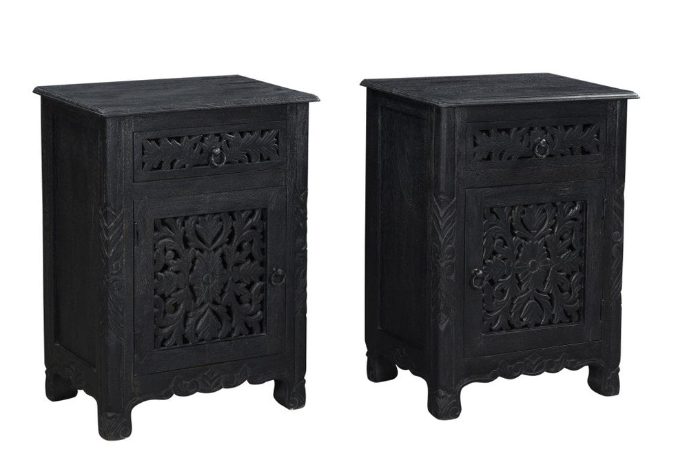 30" Black Solid Wood Distressed One Drawer Nightstand HomeRoots