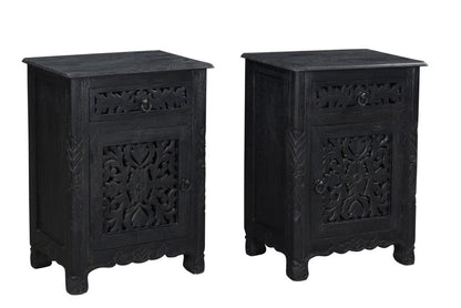 30" Black Solid Wood Distressed One Drawer Nightstand HomeRoots