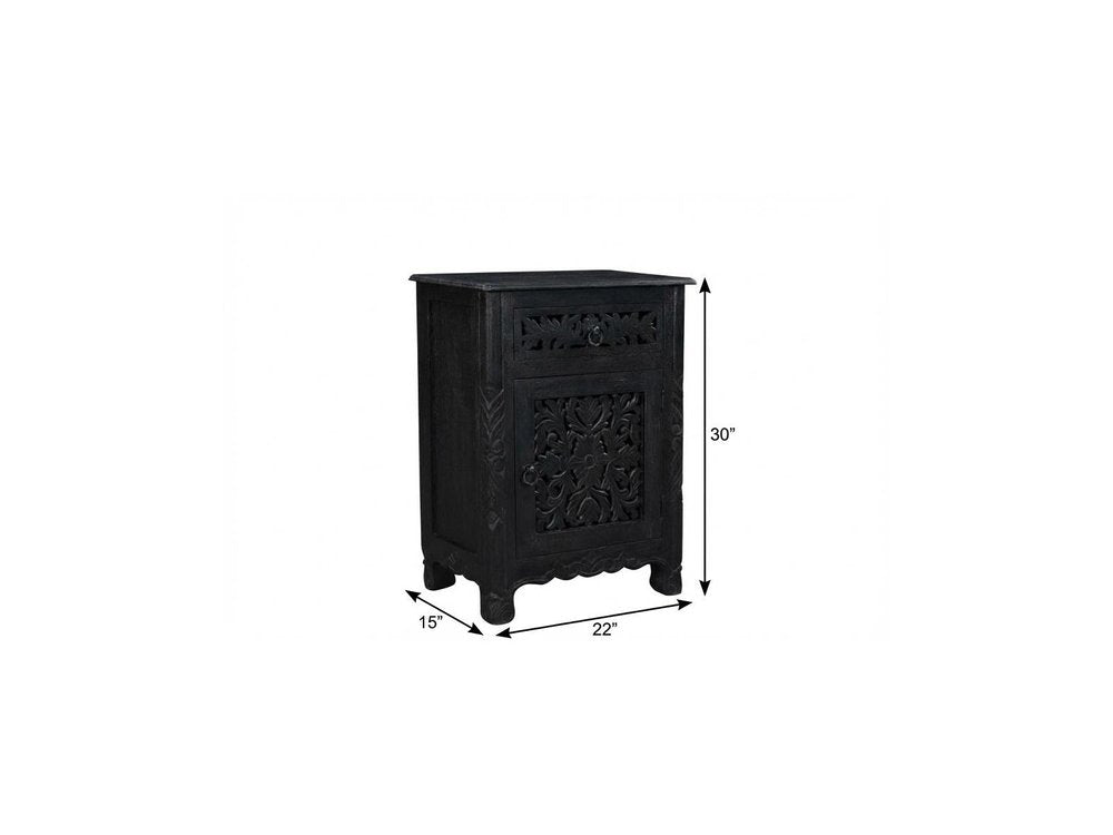 30" Black Solid Wood Distressed One Drawer Nightstand HomeRoots