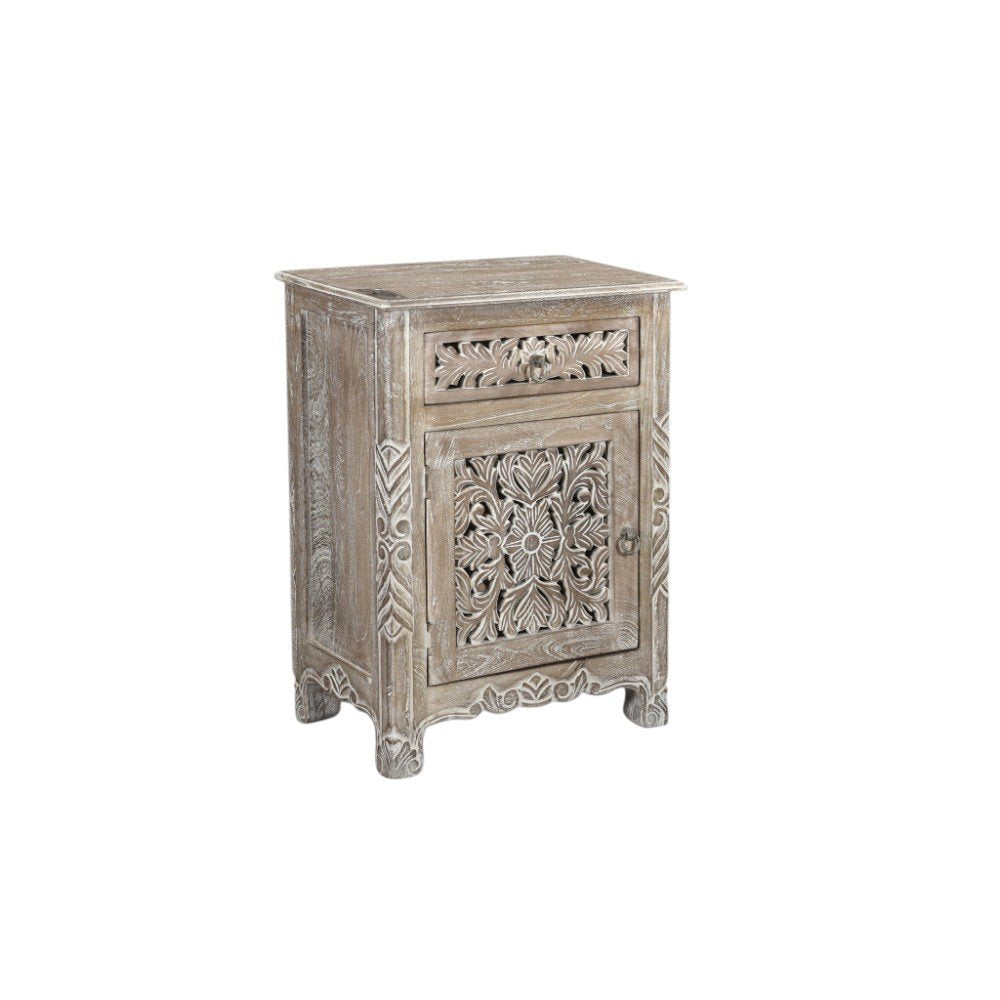 30" Gray Solid Wood Distressed One Drawer Nightstand HomeRoots