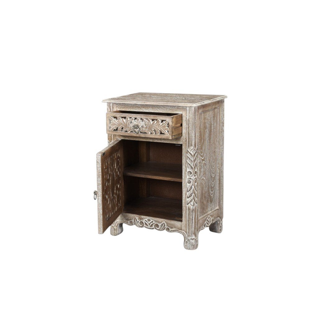 30" Gray Solid Wood Distressed One Drawer Nightstand HomeRoots