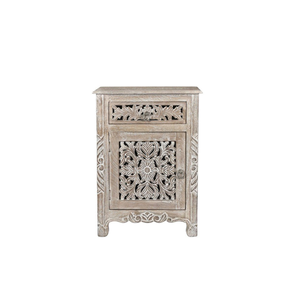 30" Gray Solid Wood Distressed One Drawer Nightstand HomeRoots