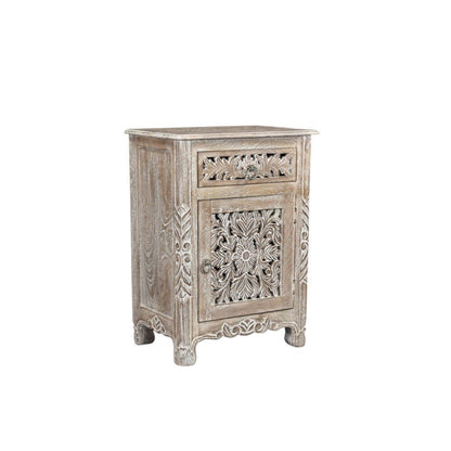 30" Gray Solid Wood Distressed One Drawer Nightstand HomeRoots