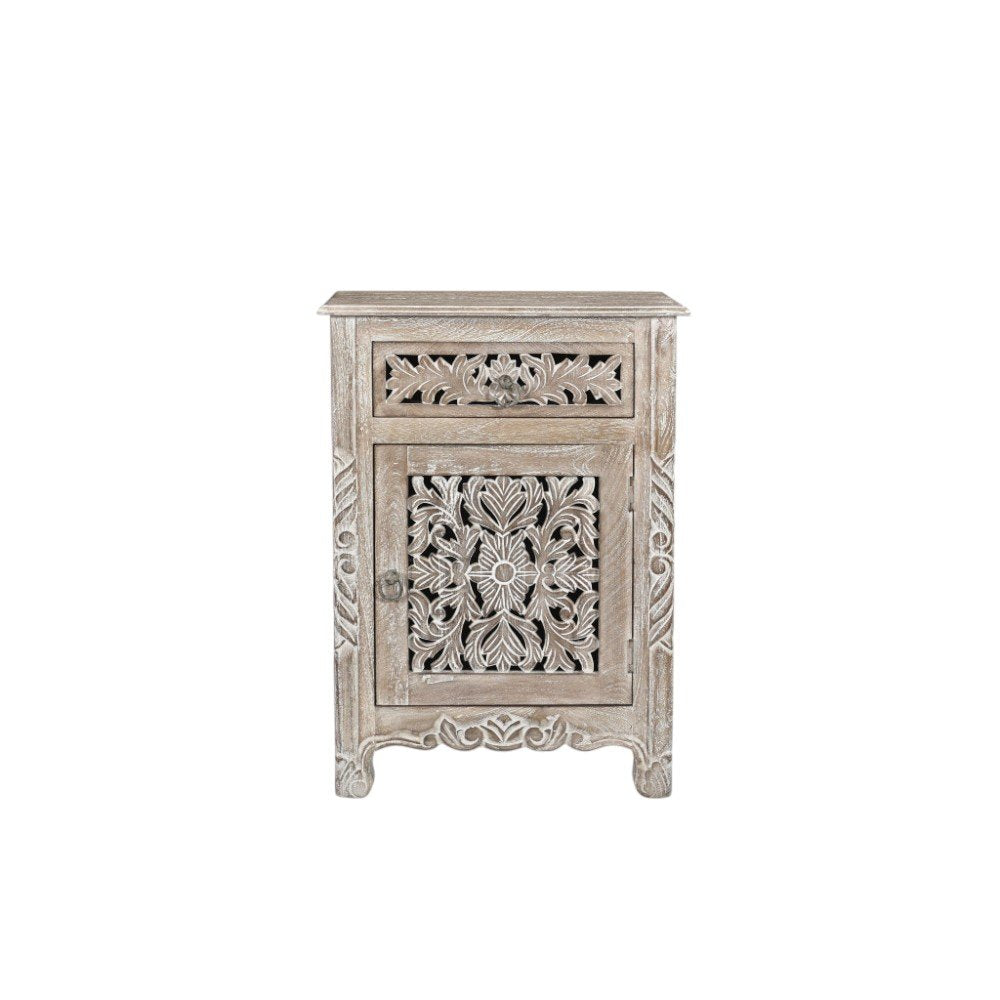 30" Gray Solid Wood Distressed One Drawer Nightstand HomeRoots