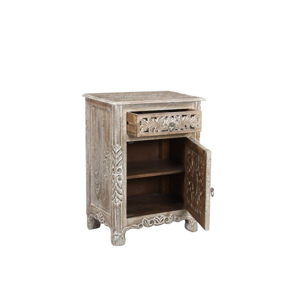 30" Gray Solid Wood Distressed One Drawer Nightstand HomeRoots