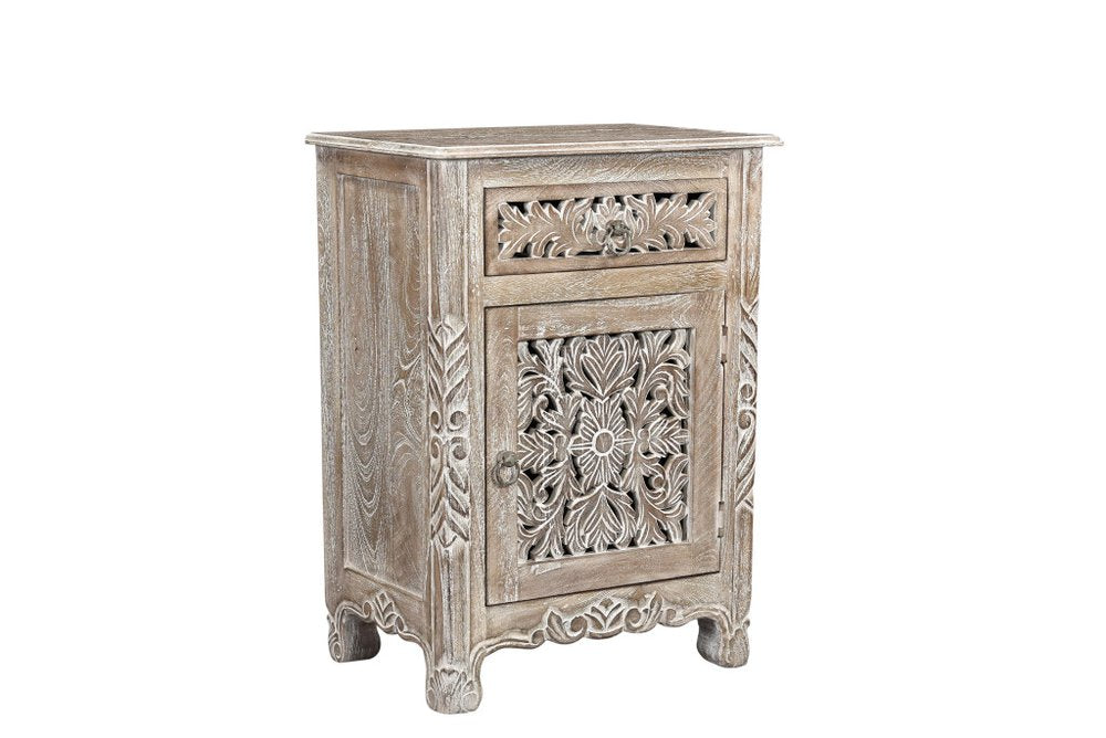 30" Gray Solid Wood Distressed One Drawer Nightstand HomeRoots