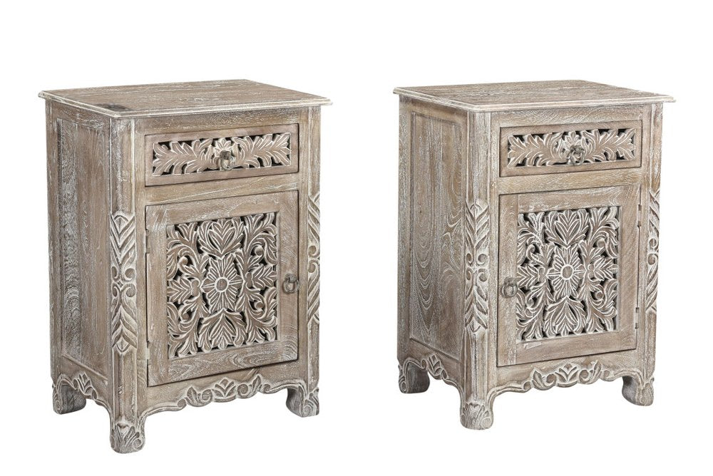 30" Gray Solid Wood Distressed One Drawer Nightstand HomeRoots