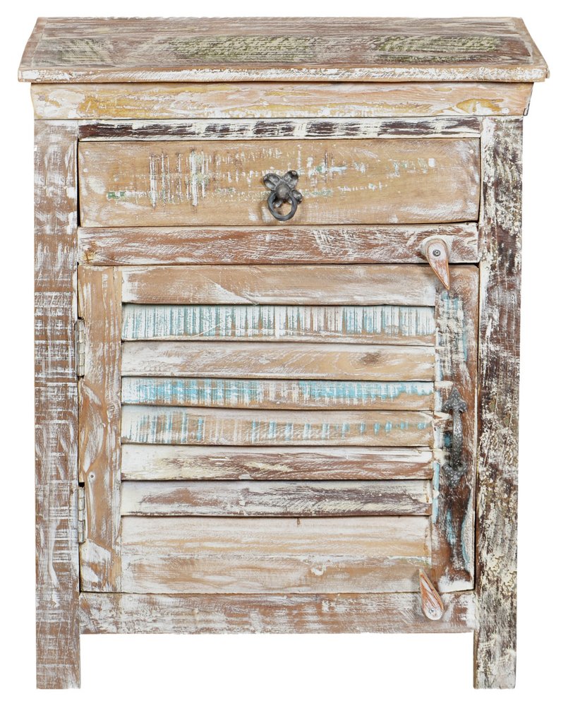 30" White Solid Wood Distressed One Drawer Nightstand — view 2