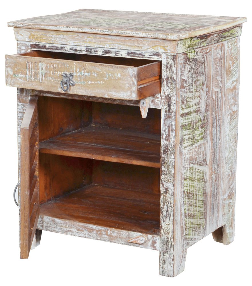 30" White Solid Wood Distressed One Drawer Nightstand — view 3