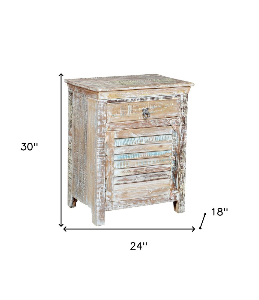 30" White Solid Wood Distressed One Drawer Nightstand HomeRoots