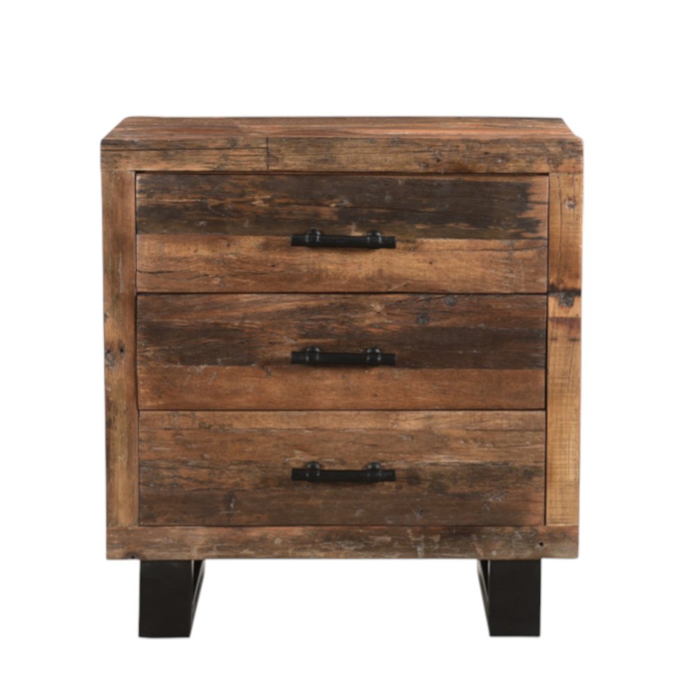 30" Dark Brown Solid Wood Distressed Three Drawer Nightstand HomeRoots