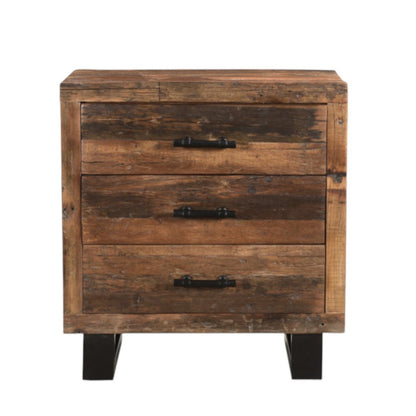 30" Dark Brown Solid Wood Distressed Three Drawer Nightstand HomeRoots
