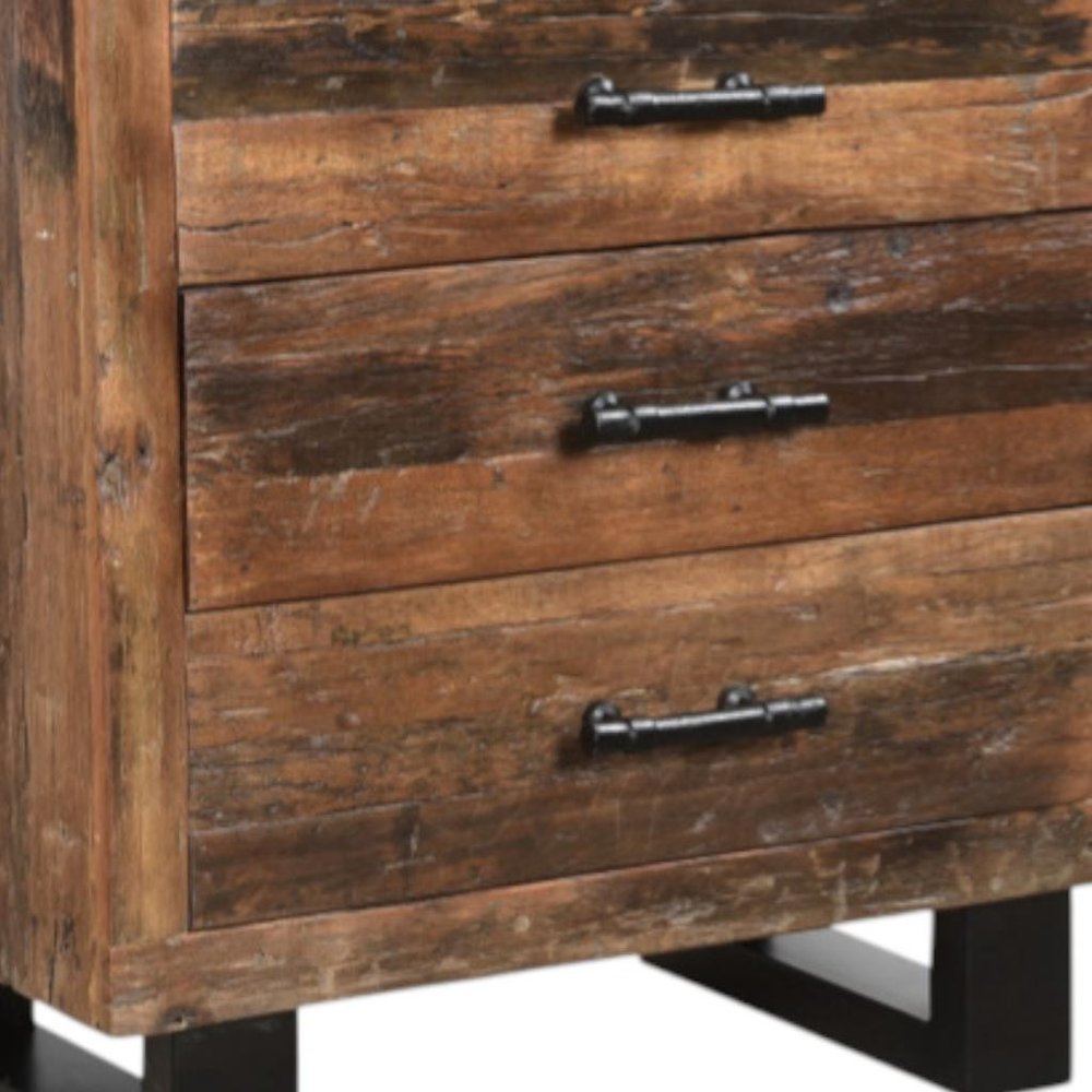 30" Dark Brown Solid Wood Distressed Three Drawer Nightstand — view 8