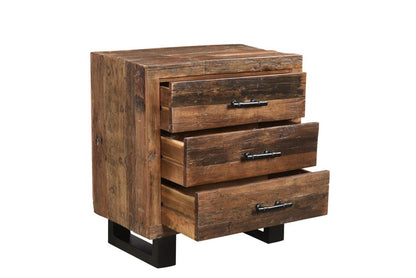 30" Dark Brown Solid Wood Distressed Three Drawer Nightstand HomeRoots