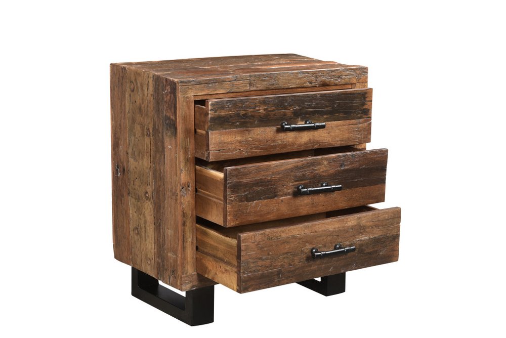 30" Dark Brown Solid Wood Distressed Three Drawer Nightstand HomeRoots