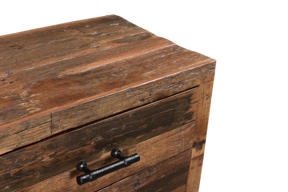 30" Dark Brown Solid Wood Distressed Three Drawer Nightstand — view 2