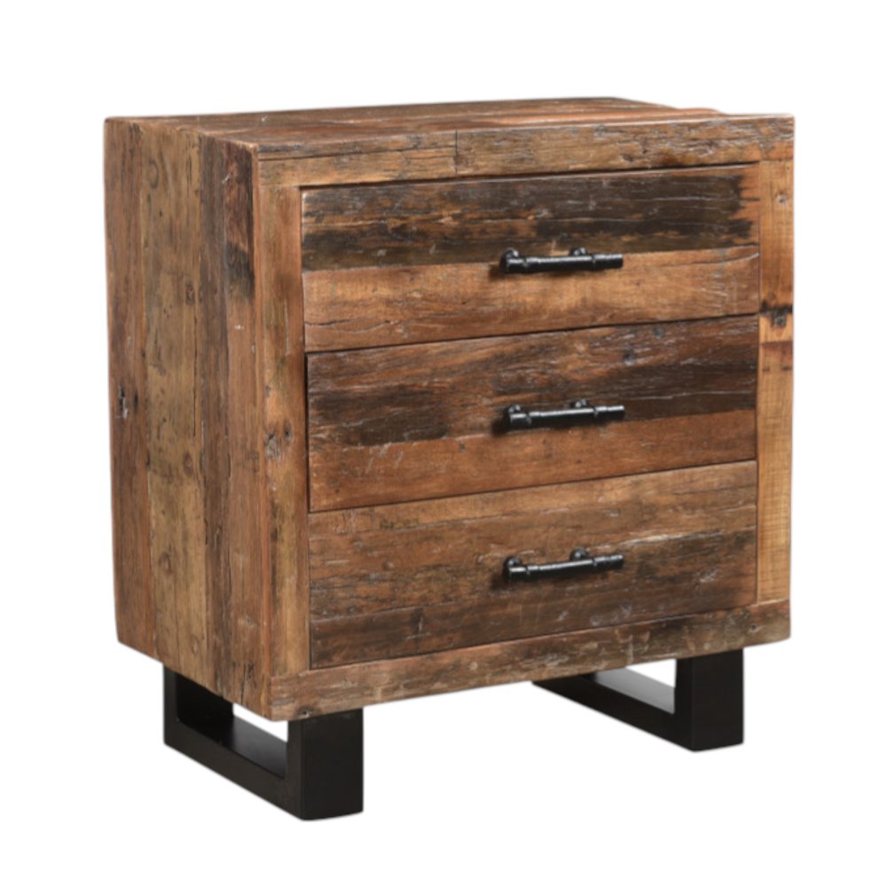 30" Dark Brown Solid Wood Distressed Three Drawer Nightstand HomeRoots