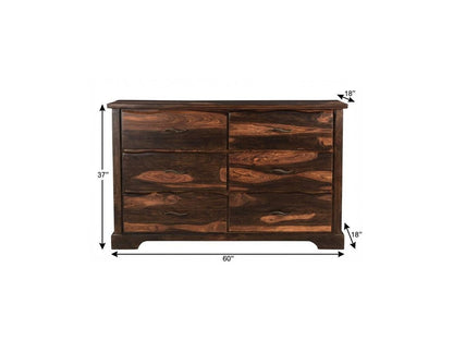 60" Dark Brown Solid Wood Six Drawer Dresser HomeRoots
