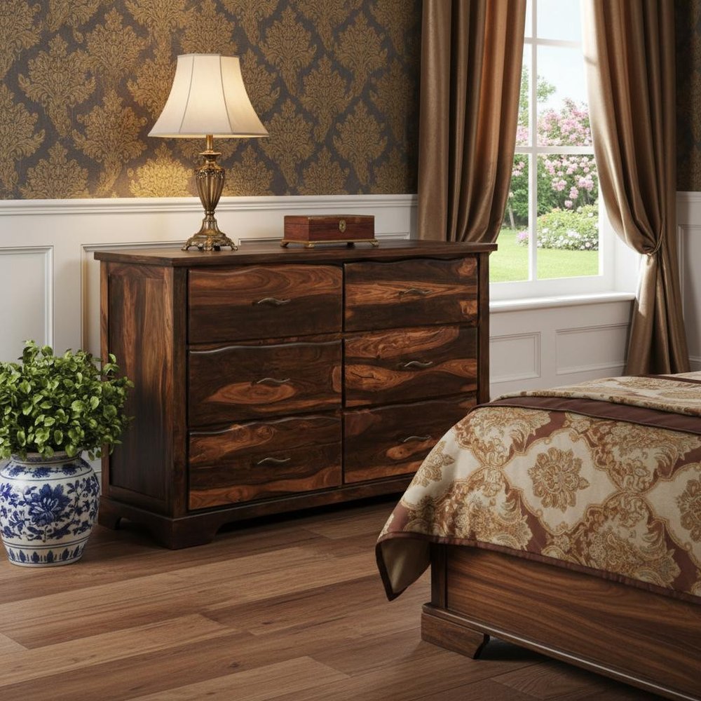 60" Dark Brown Solid Wood Six Drawer Dresser HomeRoots