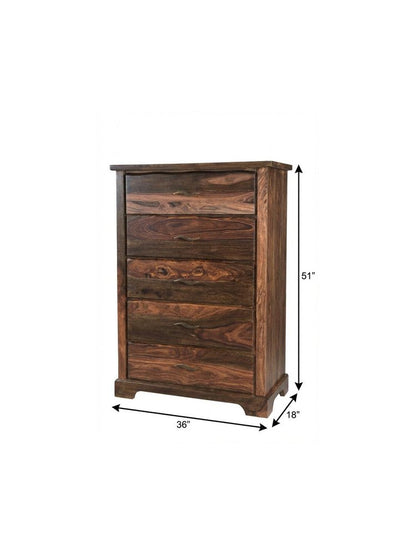 51" Brown Solid Wood Live Edge Five Drawer Standard Chest HomeRoots