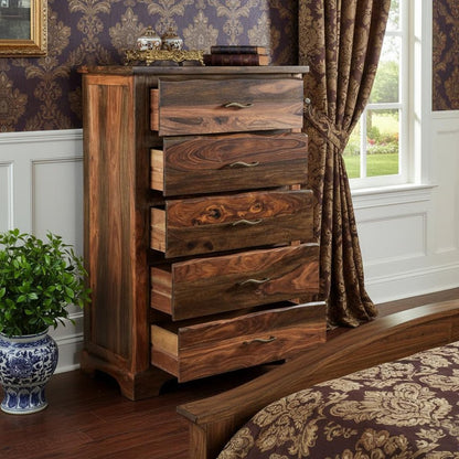 51" Brown Solid Wood Live Edge Five Drawer Standard Chest HomeRoots