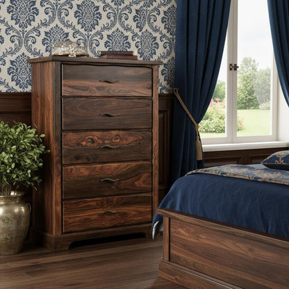 36" Dark Brown Solid Wood Five Drawer Chest HomeRoots