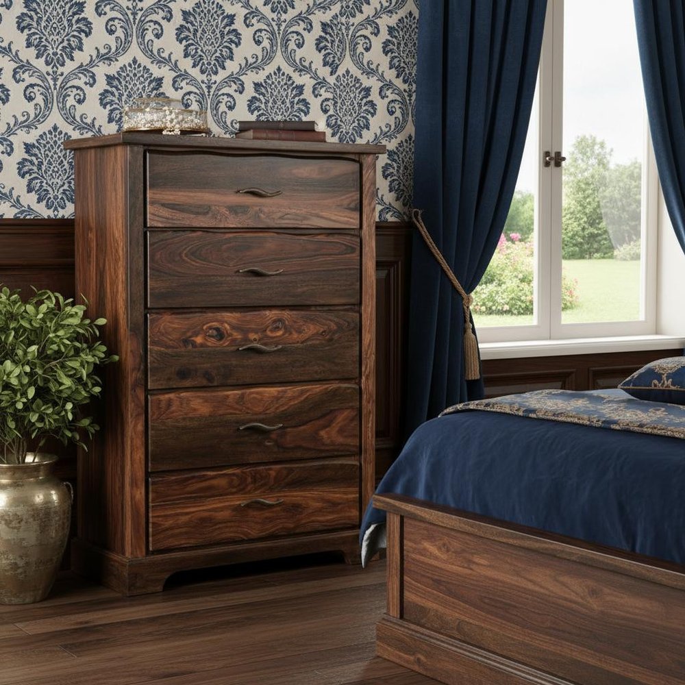 51" Brown Solid Wood Live Edge Five Drawer Standard Chest HomeRoots
