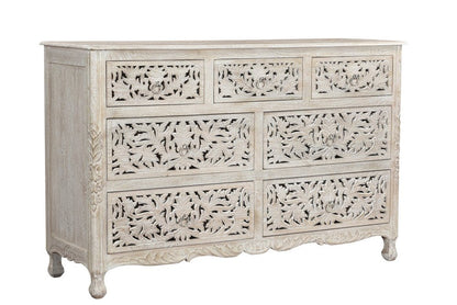 57" White Solid Wood Seven Drawer Dresser HomeRoots