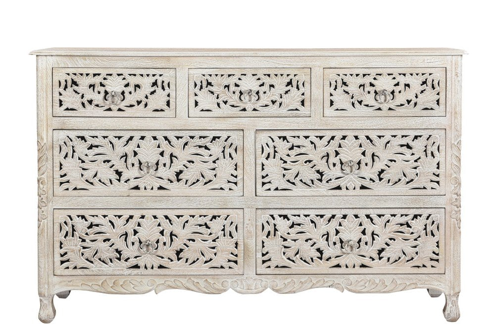 57" White Solid Wood Seven Drawer Dresser HomeRoots