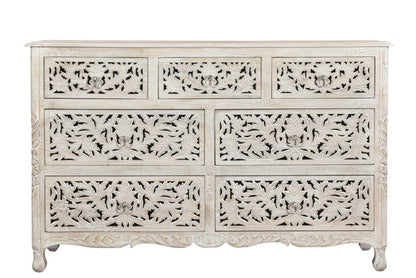 57" White Solid Wood Seven Drawer Dresser HomeRoots