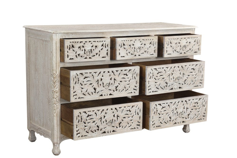 57" White Solid Wood Seven Drawer Dresser HomeRoots
