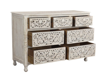 57" White Solid Wood Seven Drawer Dresser HomeRoots